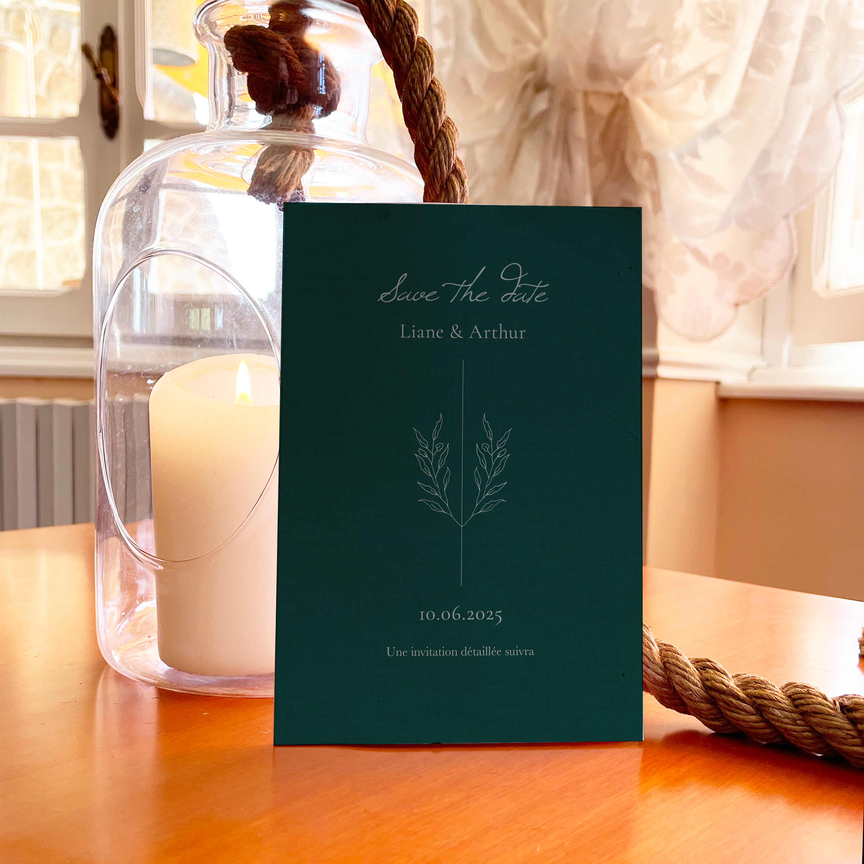 Green Linen Save The Date