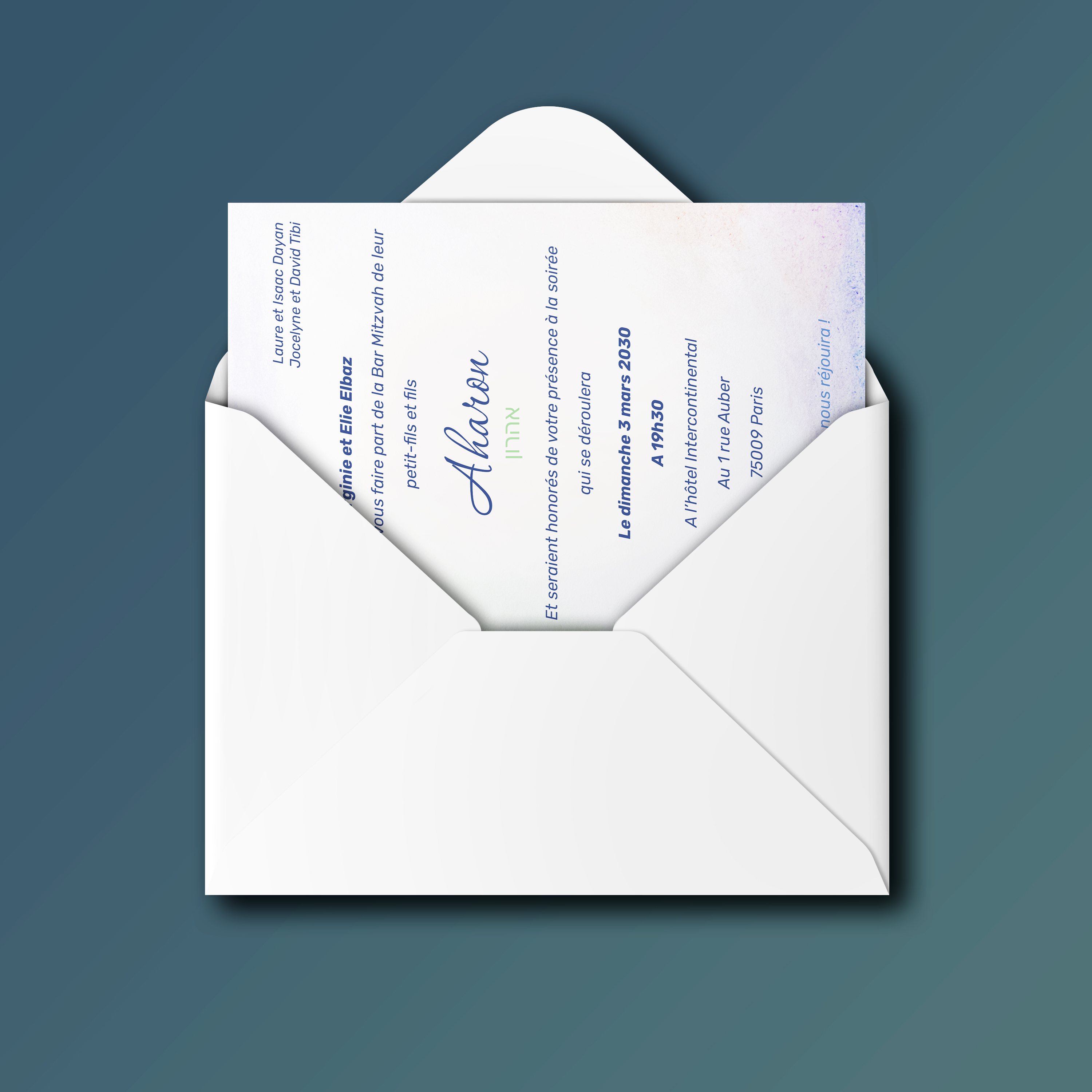 Aquarelle BM - Cette invitation affirme une élégance maîtrisée : dominante chromatique douce, marges sobres, typographie posée. Nos créateurs ont voulu une esthétique premium qui associe rigueur et délicatesse. Vous nous transmettez le texte ; nous l’intégrons avec précision, harmonisons la palette et ajoutons un logo discret. Entièrement digitale, elle parvient immédiatement à vos invités. Chaque paramètre – proportions, contrastes, alignements – a été réglé pour préserver fluidité et justesse. Une correspondance contemporaine, fiable et élégante.