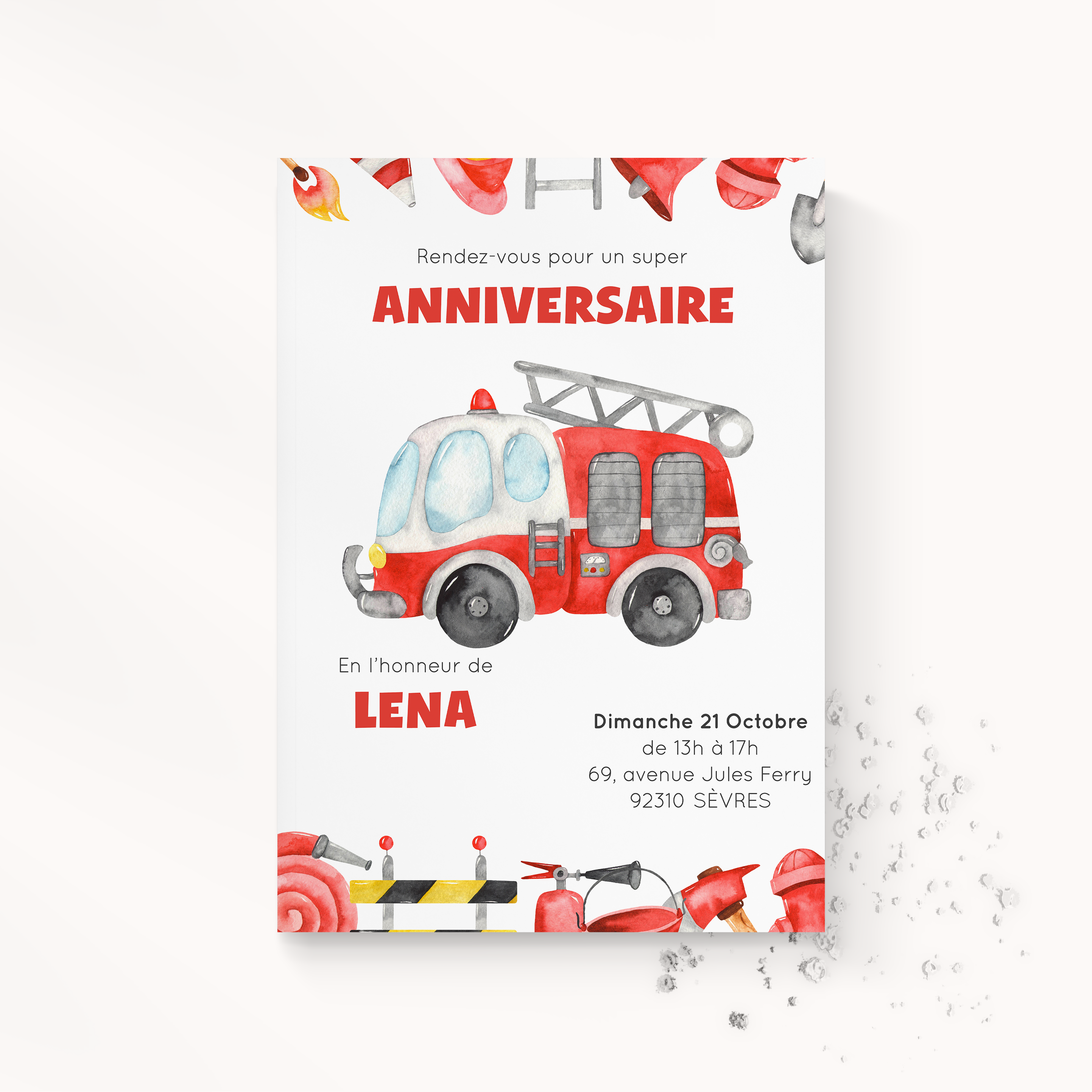 Camion De Pompier - Cette invitation privilégie la clarté visuelle : une couleur dominante douce, une structure régulière, une typographie nette. Nos créateurs ont façonné une esthétique premium qui laisse la sobriété parler d’elle-même. Nous réalisons la personnalisation complète : vous nous confiez le texte, nous l’intégrons avec soin, ajustons les nuances et ajoutons un logo discret. Entièrement digitale, elle parvient à vos invités immédiatement. Chaque détail – proportions, cadence, marges – a été calibré pour garantir fluidité et raffinement. Une correspondance contemporaine, simple et durable.