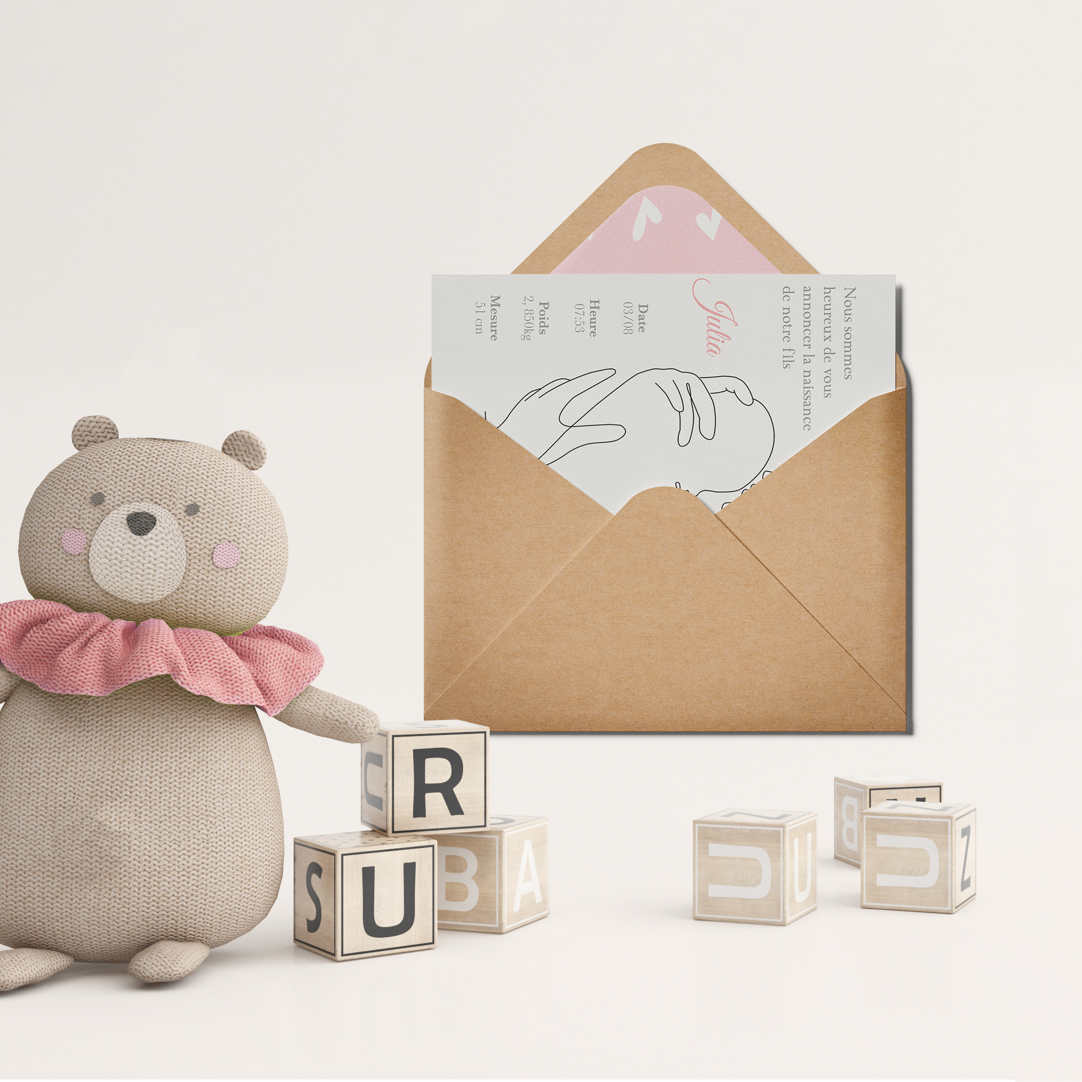 New Pink Baby - The drawing offers luminous sobriety: calm dominant hue, regular margins, and precise typography. The whole conveys premium aesthetics that highlight the essential. Our creators designed a modern, reliable invitation. We handle bespoke personalization: text integration, tone tuning, discreet logo. Exclusively digital, it reaches your recipients instantly. Every detail—proportion, rhythm, coherence—was studied to preserve clarity and elegance. A contemporary, refined correspondence ideal for your milestones.