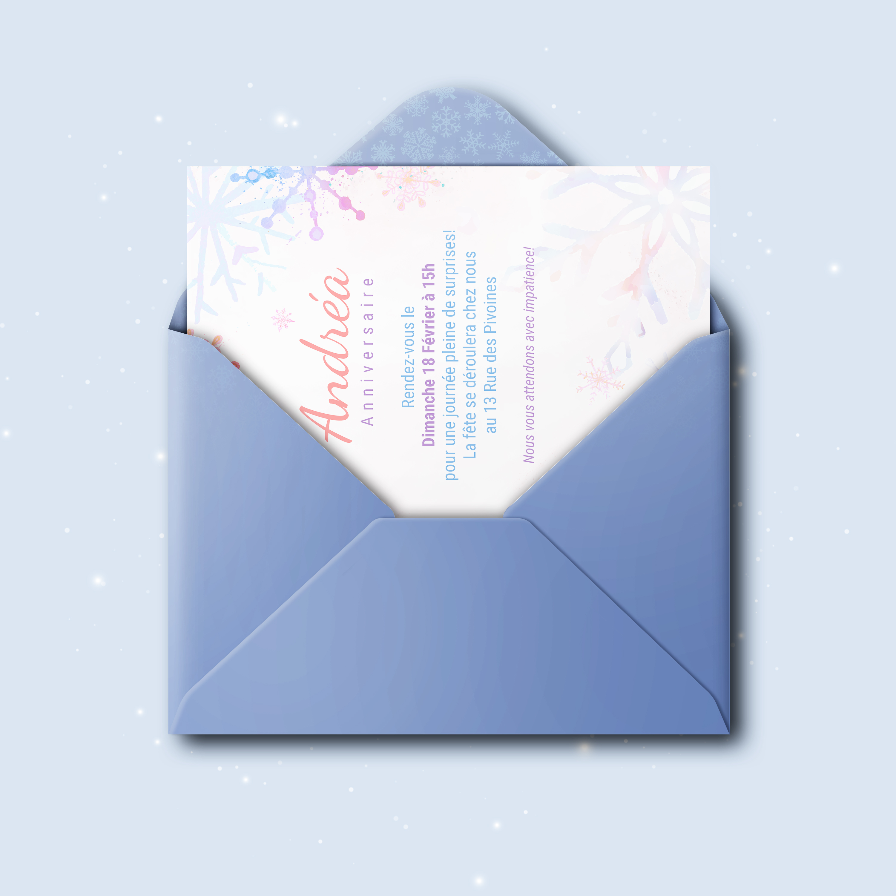 Snowflakes - השרטוט מדגיש גוון דומיננטי מואר מאוזן בשוליים מאווררים ובטיפוגרפיה חדה. המאיירים שלנו עיצבו נוכחות פרימיום המאפשרת למילים לעמוד במרכז. אנו מבצעים התאמה אתם שולחים טקסט אנו מרכיבים מכוונים צבעים ומוסיפים לוגו עדין. בדיגיטל בלבד ההזמנה מגיעה מיד לנמענים. כל פרט פרופורציות קנה מידה וניגודים כויל לשמירת זרימה ועידון. התכתבות עכשווית פשוטה ומתמשכת.