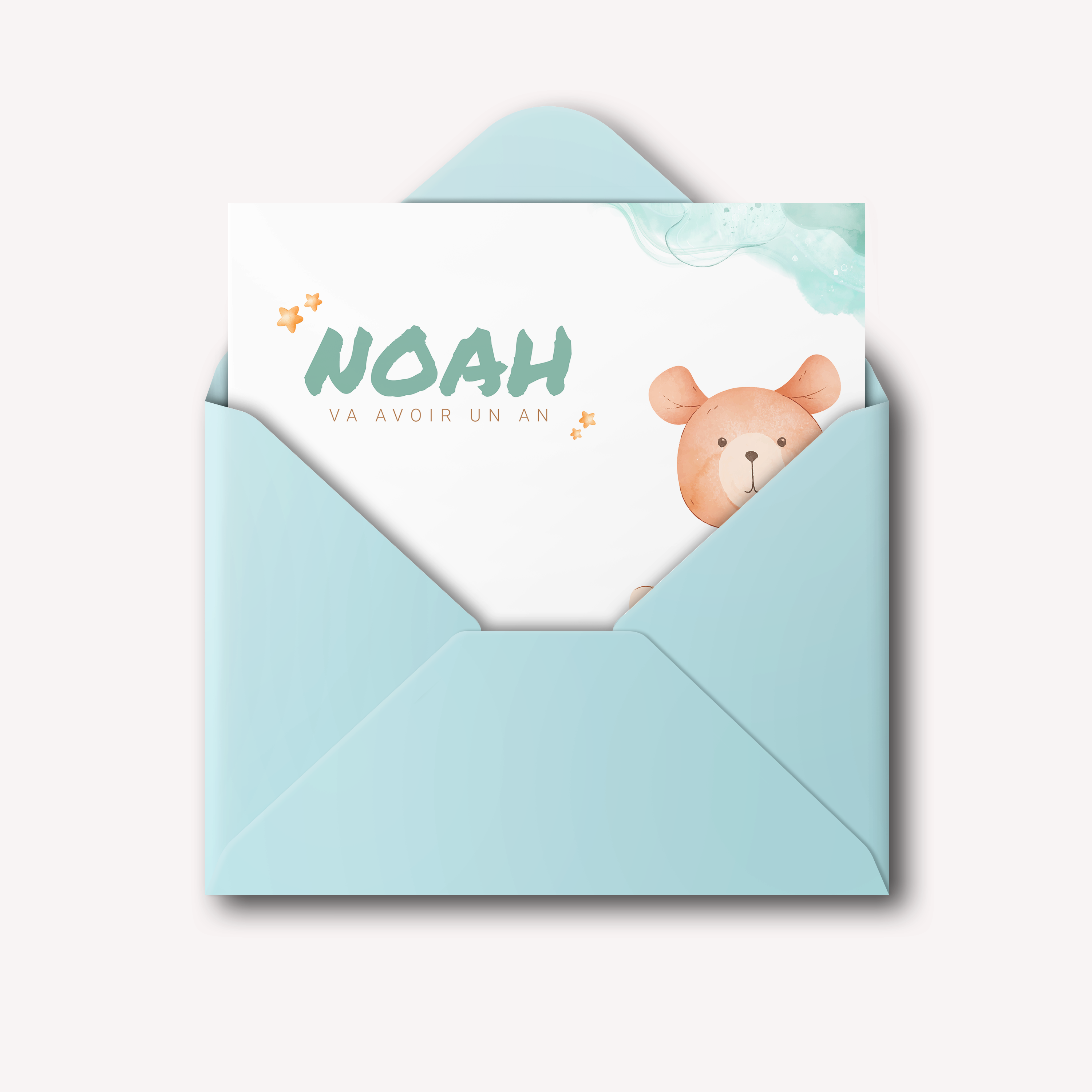 Baby Bear - With this model, balance between sobriety and creativity unfolds through colored blocks framing your message. The invitation offers discreet yet expressive staging, accompanying your words with a contemporary aura. Our creators infused their expertise, imagining a piece both simple and refined. You send us your text; we integrate it, adjust the dominant color, and add a discreet logo as needed. Delivered only digitally, it reaches your guests instantly and embodies a modern, clear style. More than an invitation, it is a gesture where elegance lies in restraint and accuracy.