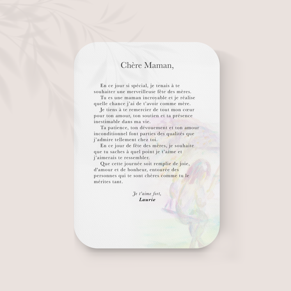 Bonne Fête Maman - הזמנה זו נפתחת בגוון דומיננטי מואר מאוזן בשוליים פשוטים ובטיפוגרפיה יציבה. המאיירים שלנו העדיפו בהירות ודיוק כדי להעניק למילים מקום אלגנטי ומדוד. אנו מבצעים התאמה מלאה אתם מוסרים טקסט אנו משלבים בקפידה מכוונים את הפלטה ומוסיפים לוגו עדין אם נדרש. בדיגיטל בלבד היא מגיעה מיד לנמענים. כל פרט פרופורציות ניגודים והיררכיה תוכנן לשמור על זרימה והרמוניה. התכתבות פרימיום עכשווית ועמידה המתאימה להכרזות חיוניות.