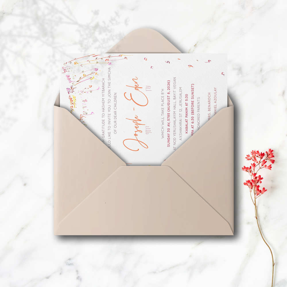 Colorfull Wedding White - הזמנה זו פורשת אסתטיקה שלווה גוון דומיננטי מואר שוליים מאוזנים וטיפוגרפיה חדה. היוצרים שלנו עיצבו דגם פרימיום המעריך בהירות ואלגנטיות. אנו מבצעים התאמה מלאה אתם מוסרים טקסט אנו משלבים בקפידה מאזנים את הפלטה ומוסיפים לוגו עדין אם נדרש. בדיגיטל בלבד היא מגיעה מיד לנמענים. כל בחירה פרופורציות ניגודים וקצב תוכננה לזרימה ולעידון. התכתבות עכשווית פשוטה ועמידה.