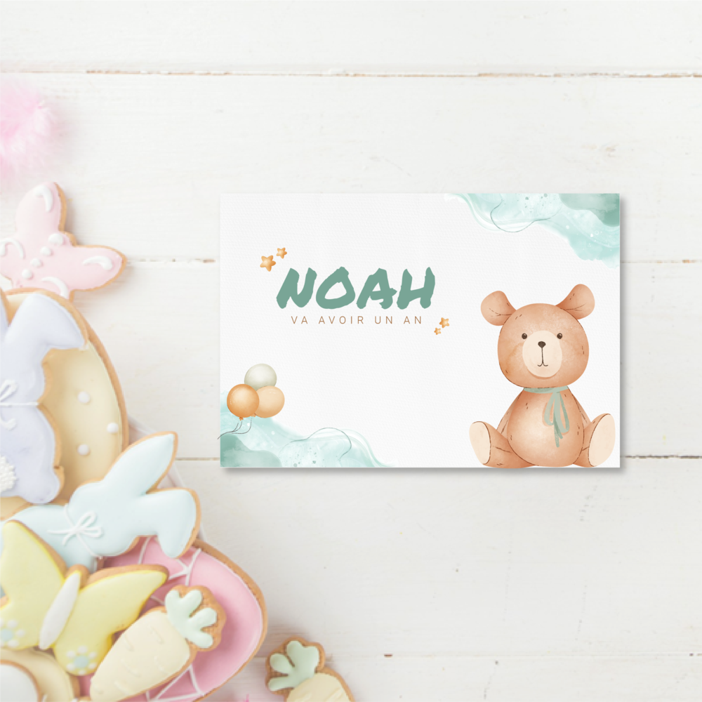 Baby Bear - With this model, balance between sobriety and creativity unfolds through colored blocks framing your message. The invitation offers discreet yet expressive staging, accompanying your words with a contemporary aura. Our creators infused their expertise, imagining a piece both simple and refined. You send us your text; we integrate it, adjust the dominant color, and add a discreet logo as needed. Delivered only digitally, it reaches your guests instantly and embodies a modern, clear style. More than an invitation, it is a gesture where elegance lies in restraint and accuracy.