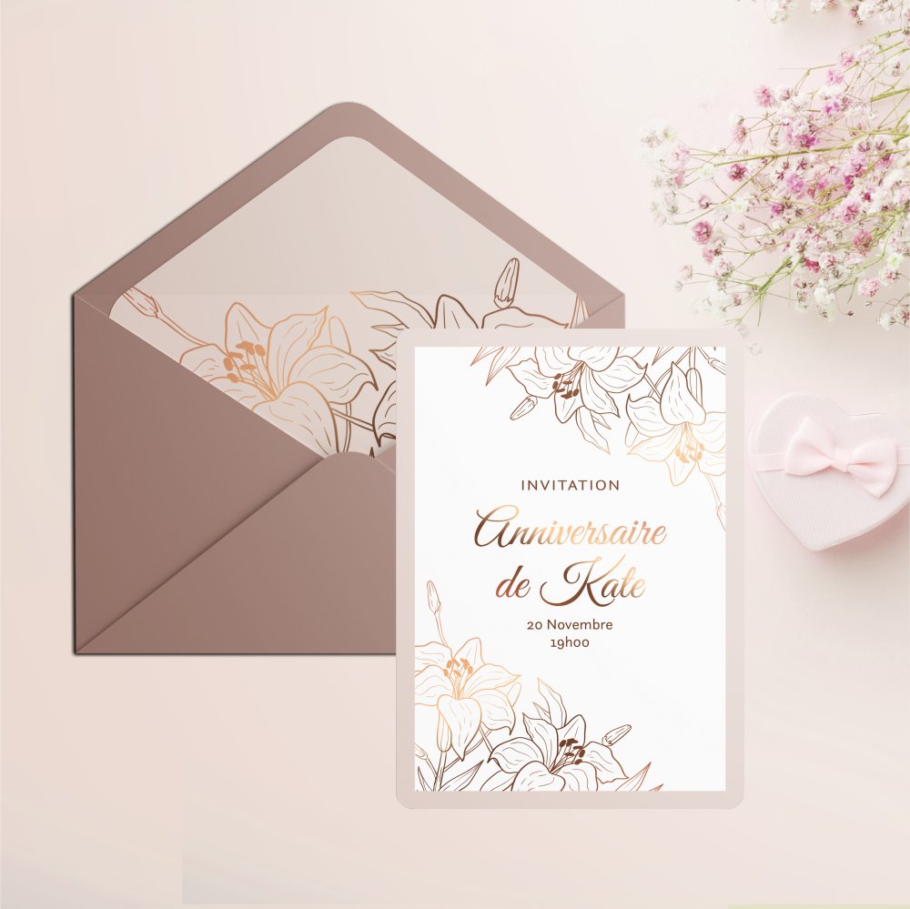 Pink Gold Flowers - הזמנה זו מציבה מיד טון ברור ועכשווי גוון דומיננטי מאוזן מבנה מדויק וטיפוגרפיה מאוזנת. בעיצוב המאיירים שלנו היא מעניקה למילים מסגרת נקייה שבה כל נשימה נמדדת. אתם מוסרים את הטקסט ואנו מעצבים אותו בקפידה מאזנים את הפלטה ומוסיפים לוגו עדין לפי רצון. בפורמט דיגיטלי בלבד המשלוח מיידי ומאפשר שיתוף אלגנטי. האסתטיקה מעדיפה פרופורציות מדויקות יישורים קוהרנטיים וניגודיות מדודה כדי לשמור על הרגש. התכתבות פרימיום מאופקת ועמידה להודיע להזמין או לחגוג בהבחנה.