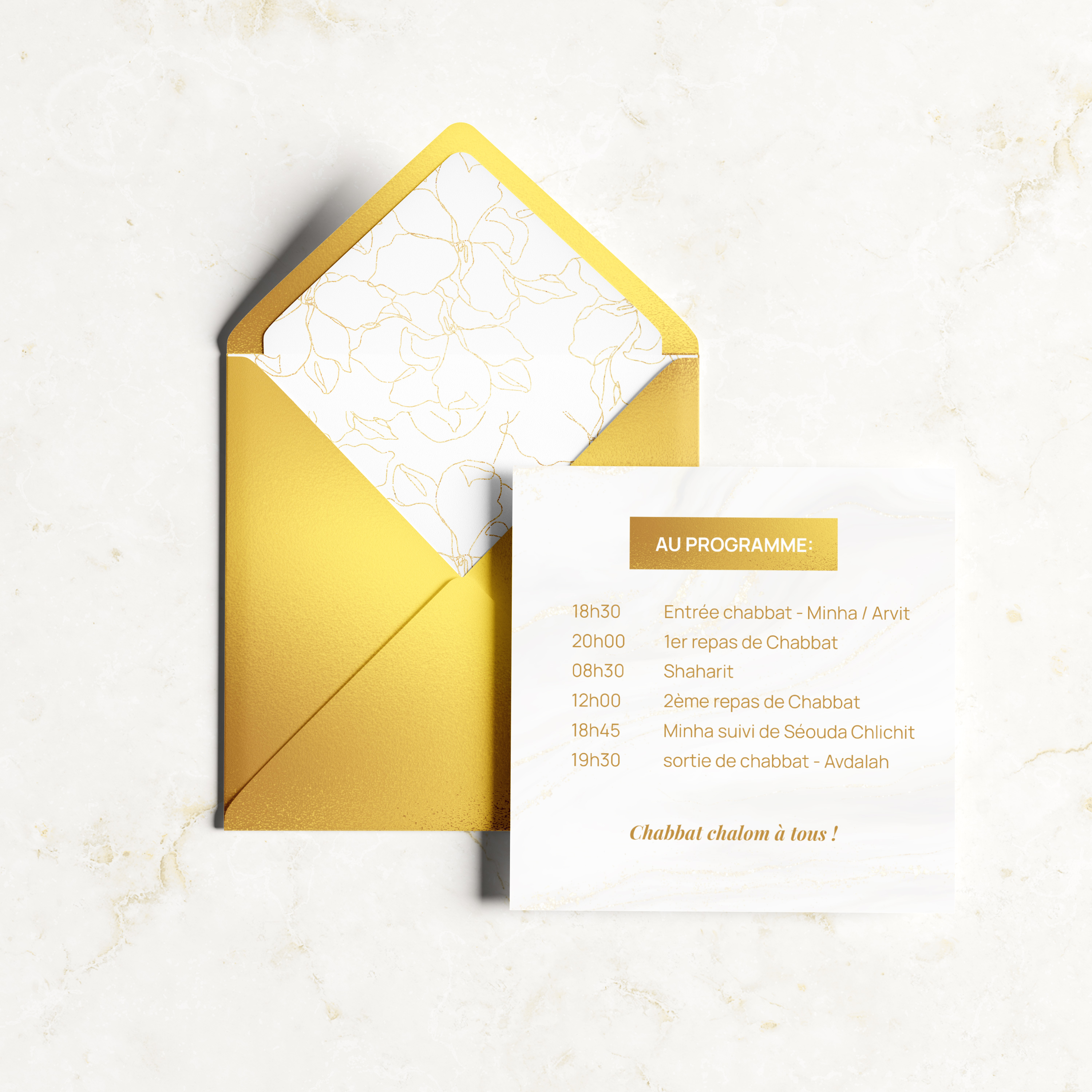 Gold Harmony - This invitation asserts luminous sobriety: clear dominant hue, regular proportions, and neat typography. Designed by our creators, it establishes premium presence valuing readability. You send us the text; we integrate it carefully, harmonize the palette, and add a discreet logo. Delivered digitally only, it reaches your guests instantly. Every parameter—spacing, contrasts, hierarchy—was tuned to preserve smooth, elegant reading, fit for announcement and celebration.