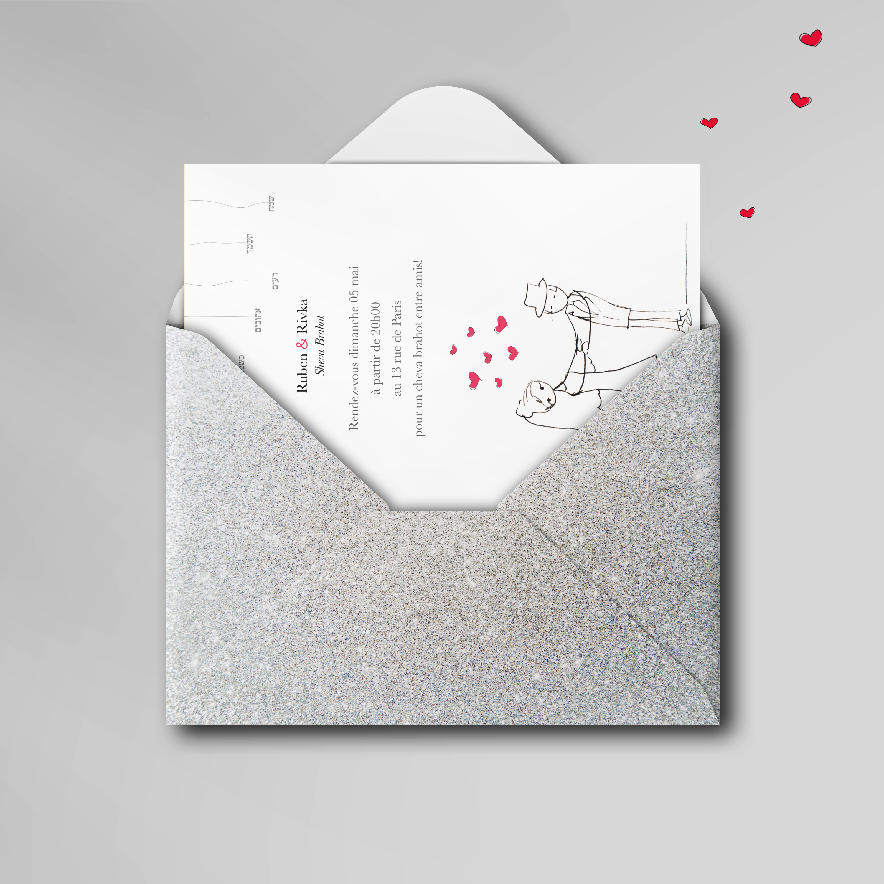 Heart & Soul - Cette invitation privilégie la cohérence graphique : couleur dominante lumineuse, proportions équilibrées, typographie nette. Conçue par nos illustrateurs, elle affirme une présence premium qui repose sur la stabilité. Nous réalisons la personnalisation sur mesure : intégration de votre texte, réglage des teintes, ajout d’un logo discret. Diffusée exclusivement en numérique, elle atteint vos invités sans délai. Les contrastes mesurés, la hiérarchie claire et l’ordonnancement régulier offrent une lecture élégante et fluide.