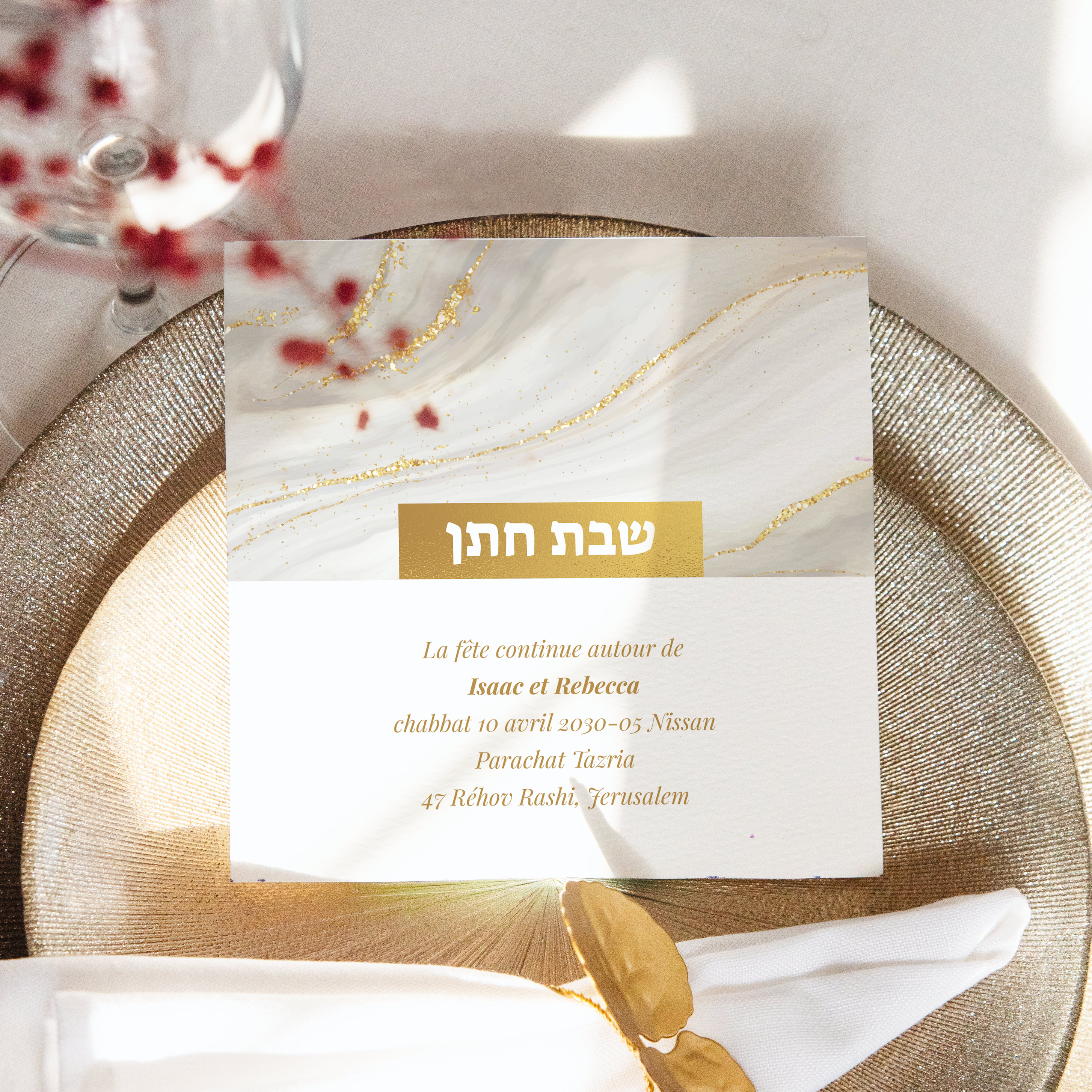 Gold Harmony - This invitation asserts luminous sobriety: clear dominant hue, regular proportions, and neat typography. Designed by our creators, it establishes premium presence valuing readability. You send us the text; we integrate it carefully, harmonize the palette, and add a discreet logo. Delivered digitally only, it reaches your guests instantly. Every parameter—spacing, contrasts, hierarchy—was tuned to preserve smooth, elegant reading, fit for announcement and celebration.