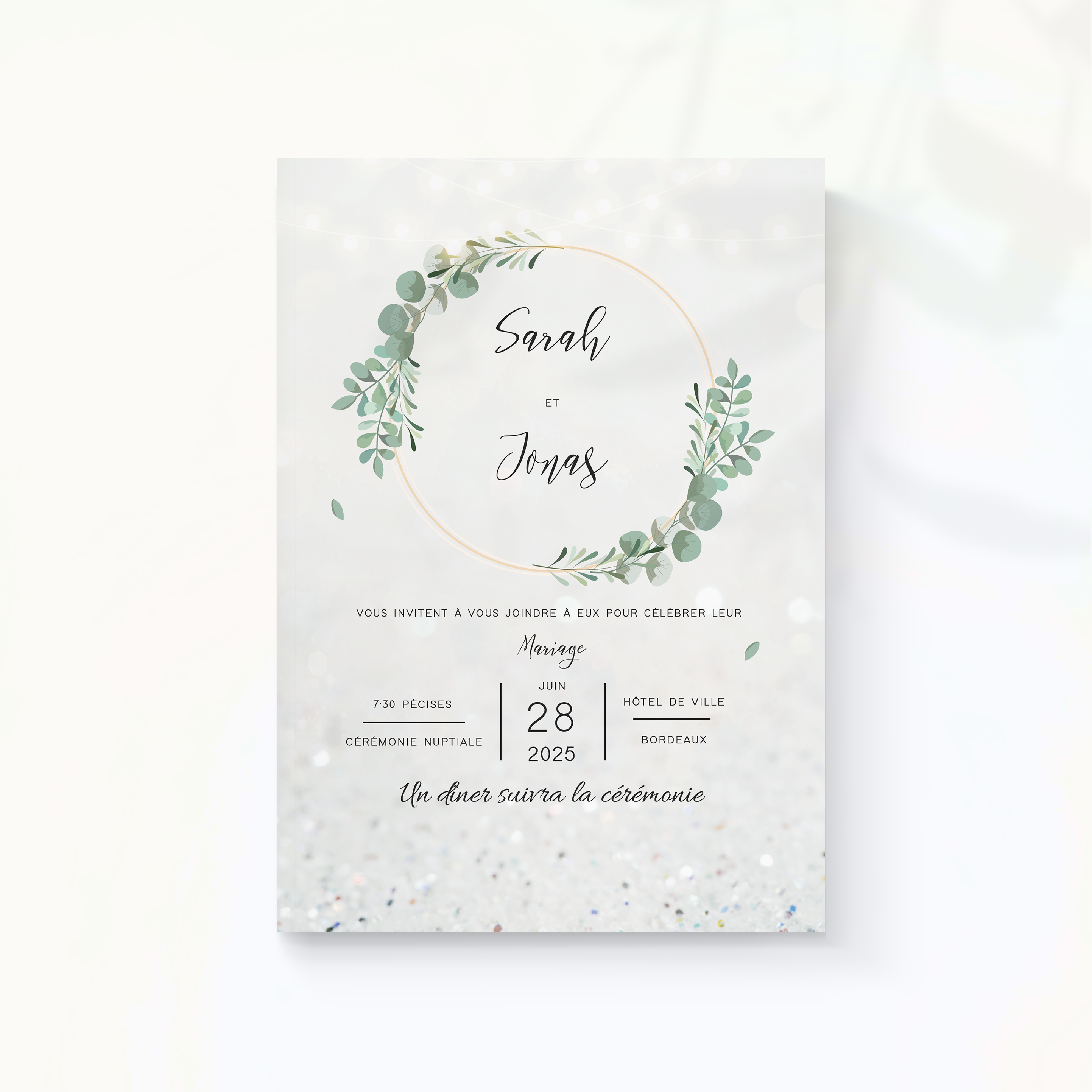 Light String - This model conveys the quiet strength of the dominant color, emphasized by simple structure and discreet contrasts. The whole sets a modern, refined atmosphere that centers your words. Imagined by our illustrators, this invitation is distinguished by restraint and accurate graphic choices. We integrate your text precisely, harmonize tones, and add a discreet logo if needed. Exclusively digital, it reaches your guests instantly. Every element—margins, leading, hierarchy—was designed to provide readability and balance. A premium, sober, elegant correspondence suited to all your announcements.